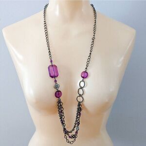 Multi Layered Purple Beaded Costume Necklace